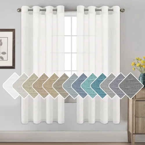 Miniatura 108 de H.VERSAILTEX Cortinas de 96 pulgadas de largo, cortinas de lino/cortinas transparentes de mezcla de lino natural/paneles/cortinas para sala