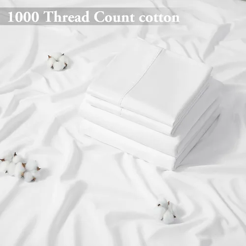 Miniatura 3 de LBRO2M Juego de sábanas de 1000 hilos 100% algodón, tamaño King, juego de sábanas de 4 piezas, bolsillo profundo de 16 pulgadas, fresco, cálido