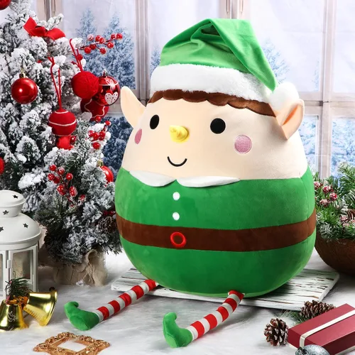 Miniatura 4 de Huwena Almohada de felpa grande de 14 pulgadas, decoración de Navidad, suave y tierna, cojín de peluche para abrazar, regalo para Navidad, fiestas