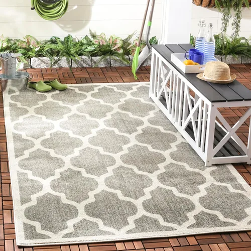 Miniatura 14 de SAFAVIEH Amherst Collection AMT420E - Alfombra para pasillo, 2 pies 3 pulgadas x 7 pies, beige y gris claro, diseño de enrejado marroquí,