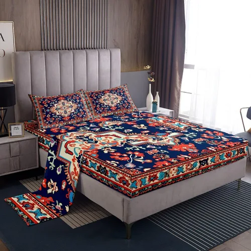 Miniatura 19 de Erosebridal Juego de sábanas y fundas de almohada vintage con estampado floral oriental para niños pequeños, juego de sábanas de medallón persa