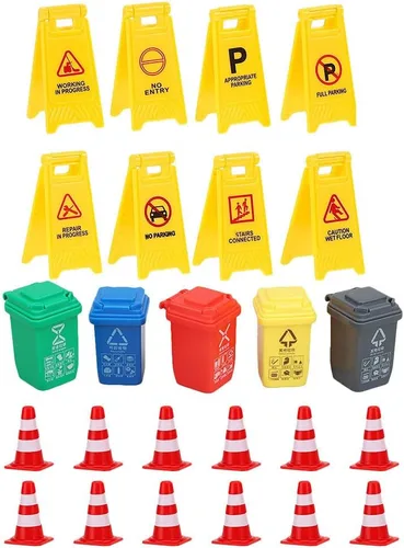 Miniatura 5 de Toddmomy Mini conos de tráfico y señales de precaución, juego educativo de seguridad vial de plástico para niños y niñas, juguetes cognitivos