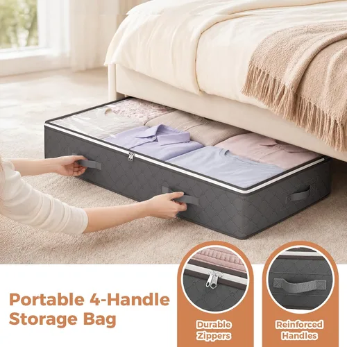 Miniatura 5 de Budding Joy - Contenedores de almacenamiento debajo de la cama de 90L, organizador de bolsas de almacenamiento debajo de la cama de gran capacidad