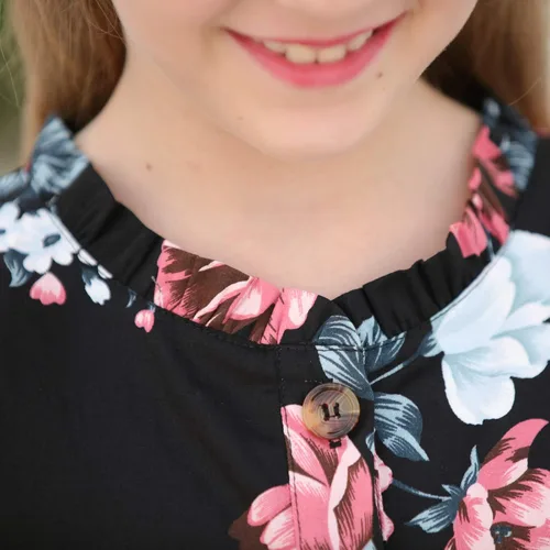 Miniatura 4 de GORLYA Vestido midi vintage para niña de 4 a 12 años con estampado floral y volantes, manga con volantes y bolsillos