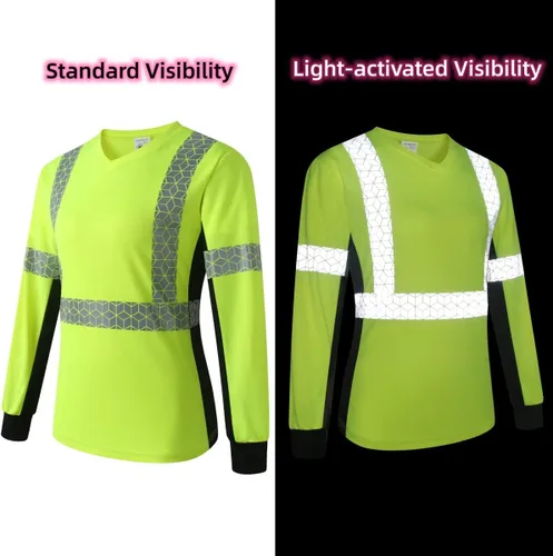 Miniatura 4 de Playera de Seguridad para Mujer, Camiseta Reflectante de Alta Visibilidad para Mujer con Patrón Reflectante Inusual, Manga Corta Transpirable