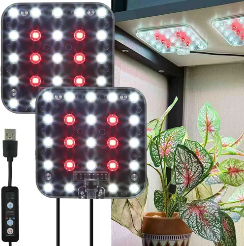 Miniatura 18 de Luz LED de espectro completo para cultivo de plantas de interior, 2 paneles de 10 W con temporizador de 6/12/16 horas, luces regulables para plantas