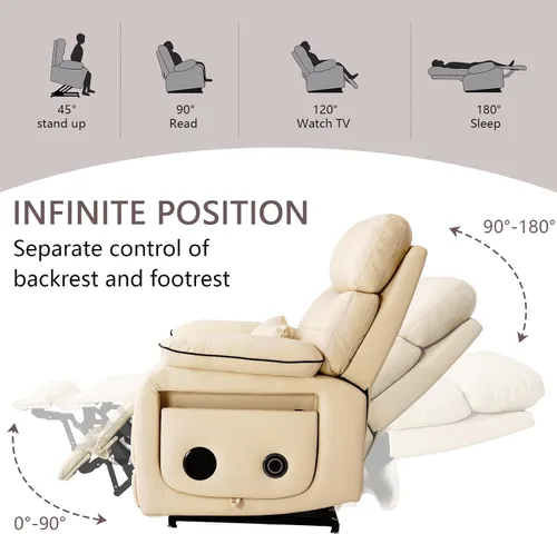 Miniatura 3 de Silla reclinable de doble motor para adultos y ancianos, silla elevadora plana de posición infinita con calor y masaje, soporte para tazas, almohada