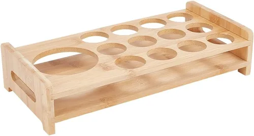 NBEADS Soporte para 13 bandejas de vidrio de chupito, estante de madera de bambú, organizador de copas de vino de cerveza, base gruesa, servidor de