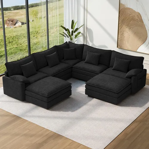 Miniatura 78 de Vesgantti 2 Piece Loveseat & 3 Seater Sofa Set, Modular Cloud Couch, Beige