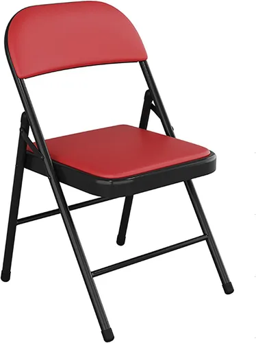 Miniatura 12 de Silla plegable con asiento acolchado de piel sintética, silla plegable ergonómica de metal con respaldo, silla portátil básica para oficina en casa