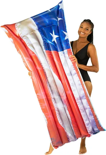 Miniatura 12 de Stars and Stripes American Flag Inflatable Outdoor Pool Rafts, Coolers, & Swim Rig Collection. Celebrate The USA. Fideos inflables de natación