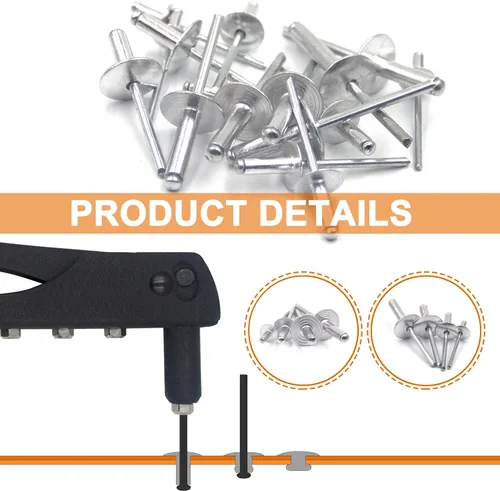 Miniatura 4 de ISPINNER 60 piezas de remaches ciegos de aluminio con brida grande, kit surtido con remachador de mano resistente, herramienta de pistola