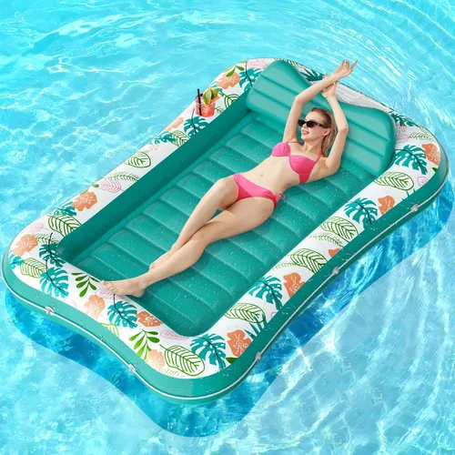 Miniatura 5 de stonful - Flotador inflable para piscina de 75 x 51 pulgadas, flotadores de piscina para adultos con almohada y soporte para tazas, 4 en 1, cama
