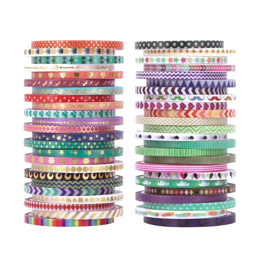 NANYNNU Bonito juego de 48 rollos de cinta washi, cintas adhesivas Washi decorativas delgadas de aluminio, 0.118 in de ancho, cinta de papel para