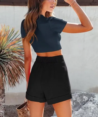 Miniatura 4 de BONITEE Camiseta corta de manga corta con cuello redondo y acanalada Y2K para mujer