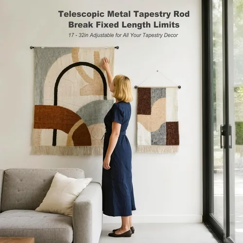 Miniatura 6 de Barra Telescópica para Colgar Tapices de 17-32 Pulgadas para Tapices Estéticos Ligeros Decoración de Habitación Barra Escalable para Colgar en Pared