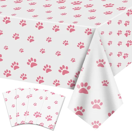 Miniatura 8 de Paquete de 2 manteles con estampado de patas de cachorro, 51 x 87 pulgadas, desechables, de plástico, para decoraciones de fiestas temáticas