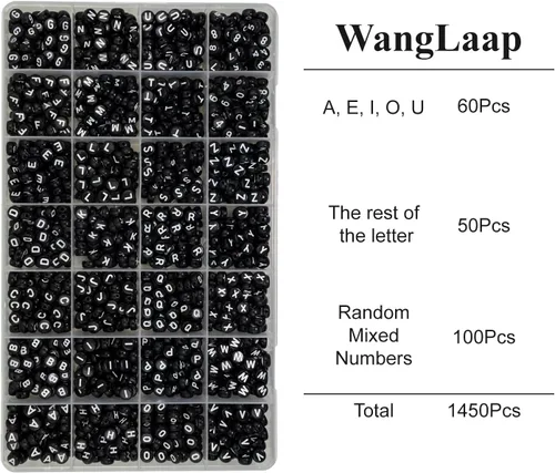 Miniatura 2 de Juego de 1450 cuentas de letras redondas de acrílico de 0.16 x 0.27 pulgadas, cuentas de las letras del alfabeto de la A a la Z y cuentas de números