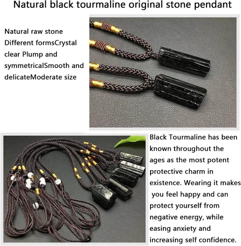 Miniatura 4 de HEFFY Black Raw Tourmaline Crystal Stone Necklace Pendant Amulet Pillar Pendant+Triple Protection Bracelet Hematite Obsidian Tiger Eye Bracelets for