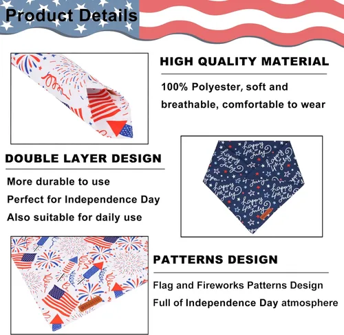 Miniatura 5 de ADOGGYGO Bandana para perro con bandera americana, bufanda para mascotas del 4 de julio en blanco y azul, tela duradera premium, ajustable, bandanas