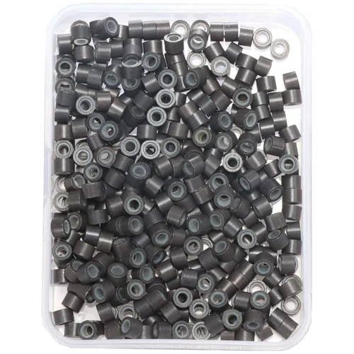 Miniatura 8 de 2500 piezas de cuentas de extensión de 5 mm negras, anillos micro con revestimiento de silicona, microenlaces punta I para extensiones de cabello