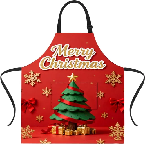 Miniatura 26 de ANNA QUEEN Delantal de Feliz Navidad para mujeres y hombres con bolsillos, delantal de muñeco de nieve, delantal de cocina ajustable para cocinero