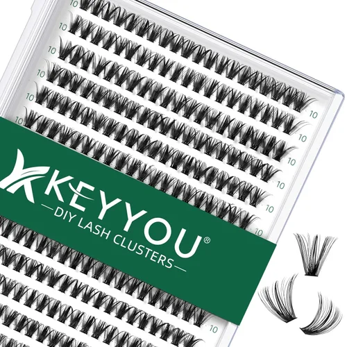 Miniatura 9 de Kit de extensión de pestañas DIY KEYYOU 300 piezas, kit de racimos de pestañas con removedor de pegamento y aplicador, fácil de usar