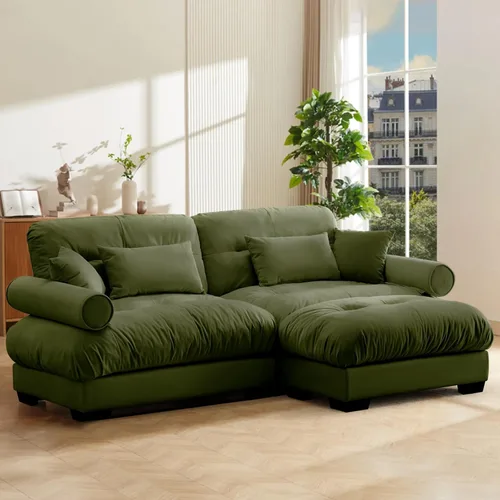 Miniatura 43 de Reposapiés Otomano Tapizado de Terciopelo con Cojín para Sofá Seccional Sofá 300 libras para Sala de Estar (Beige)