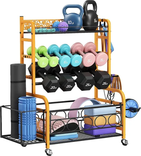 Miniatura 9 de VOPEAK - Estante de pesas ajustable para gimnasio en casa, estante de almacenamiento para esterilla de yoga, pesas rusas y equipo de entrenamiento