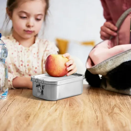 Miniatura 8 de GOLDEN KEY Caja Bento de acero inoxidable de 27 onzas para niños, lonchera de acero inoxidable de 27.1 fl oz con contenedor de condimentos a prueba