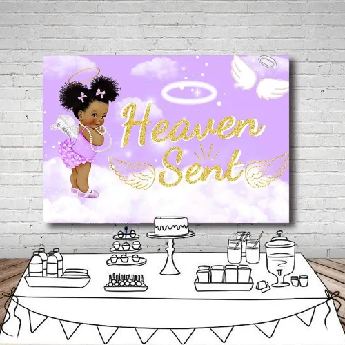 Miniatura 5 de MEHOFOND Telón de fondo para fiesta de baby shower, 7 x 5 pies, cielo morado, nube, blanco, alas de ángel, decoración de alas de ángel, regalo