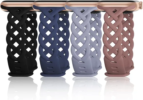 Miniatura 15 de iWabcertoo - Bandas delgadas de silicona compatibles con Apple Watch de 40mm, 38mm, 41mm, 44mm, 45mm, 46mm, 49mm, 42mm, con encaje trenzado floral