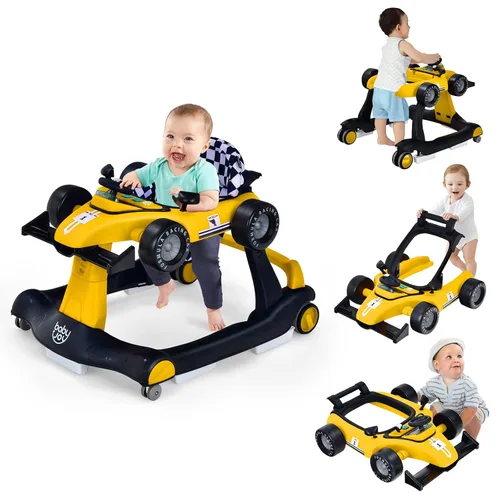 Miniatura 10 de BABY JOY Andador de bebé 4 en 1, Andador de actividad plegable con altura y velocidad ajustables, música, luces, antivuelco, andador de empuje
