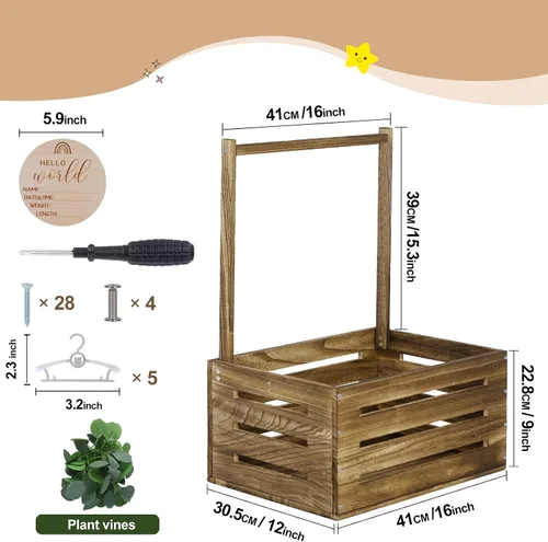 Miniatura 8 de Caja de Madera para Baby Shower, Cesta de Bebé con Asa, Cesta de Regalos Personalizados para Bebé, Cesta de Almacenamiento, Regalo de Bienvenida