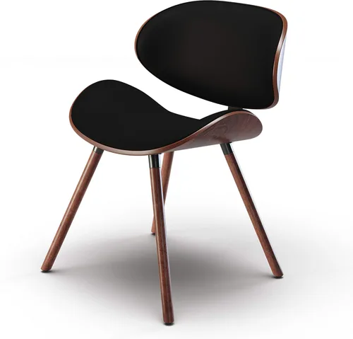SIMPLIHOME Marana - Sillas de comedor – Respaldo tapizado de madera curvada y silla de cocina de cuero vegano en negro, asiento de comedor o cocina