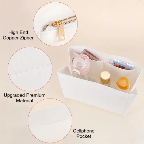 Miniatura 4 de PH PandaHall Organizador de fieltro blanco para bolso, 11.8 x 5.1 x 9 pulgadas, plegable, organizador de bolsillo para mujer, bolso, cartera