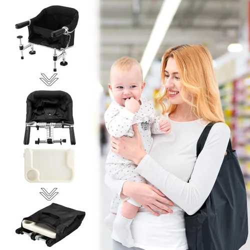 Miniatura 5 de Silla de gancho con bandeja de comedor extraíble, silla alta portátil con clip en la mayoría de las mesas, silla alta adjunta a la mesa con bolsa