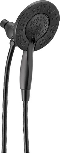 Delta In2ition - Cabezal de ducha doble 2 en 1 de 4 ajustes con rociador de mano, cabezal de ducha desmontable negro mate con manguera, cabezal de