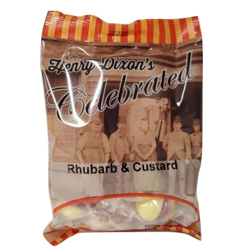Henry Dixons - Caramelo de ruibarbo y natillas | Dulces británicos antiguos | Caramelo inglés envuelto individualmente | Dulces duros duros