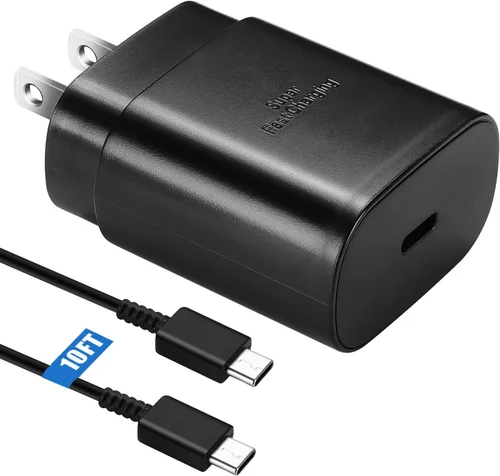 Miniatura 23 de Cable de carga súper rápida de 25W Tipo C con bloque y cable cargador USB C de 10 pies para teléfono Android Samsung Galaxy S25/S24 Púrpura