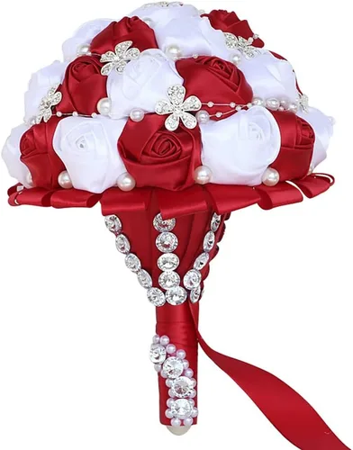 Miniatura 39 de Sharebeauty Ramo de novia de satén hecho a mano de 5.9 pulgadas, ramo de boda, ramo de flores artificiales, color azul claro + blanco W224
