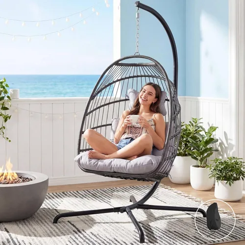 Miniatura 10 de NICESOUL Silla plegable con soporte, cómodas sillas colgantes para patio para adultos, 350 libras, resistente y duradera, sillas de cáscara de huevo