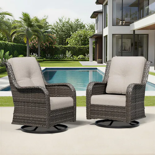 Miniatura 175 de Joyside Juego de sillas de mimbre para patio, juego de 3 piezas de mimbre para exteriores con 2 sillas reposabrazos y 1 mesa auxiliar para terraza