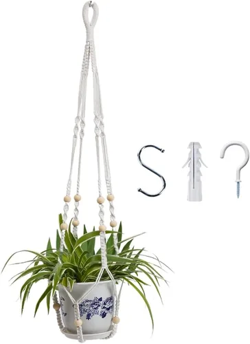 Miniatura 12 de Feedee Ganchos de macramé para plantas, paquete de 6, color negro, interior/exterior, algodón