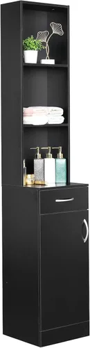Miniatura 4 de Karl Home Armario de torre estrecho de 70 pulgadas de alto con 3 estantes, 1 cajón y 1 compartimento, para baño y sala de estar, color negro