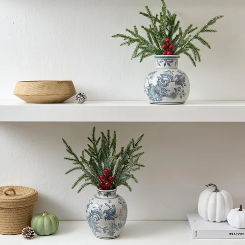 Miniatura 9 de SIDUCAL Jarrón Vintage Azul y Blanco Cerámica Chinoiserie Floral de 6 Pulgadas Jarrón Retro de Porcelana Azul y Blanca con Efecto Agrietado