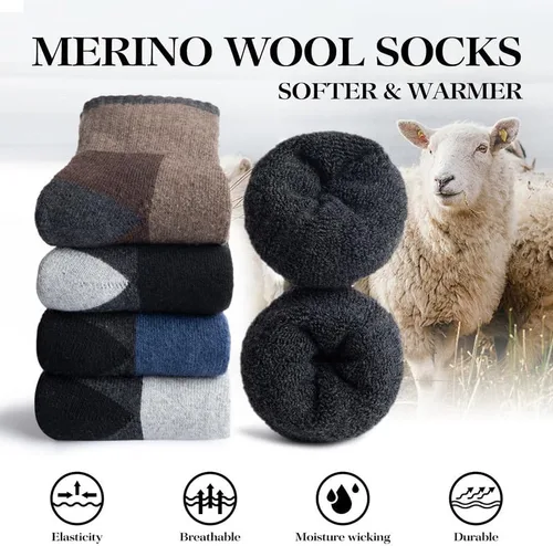 Miniatura 2 de SIMIYA Calcetines de senderismo de lana merino para hombre, 5 pares gruesos, cálidos, térmicos de invierno para clima frío (talla EE. UU. 7-13)