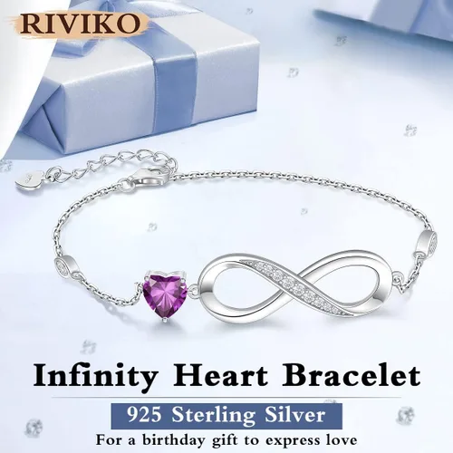 Miniatura 3 de RIVIKO Pulsera con dije de símbolo de corazón de amor infinito para mujer, plata de ley 925, ajustable, cumpleaños, Navidad, día de San Valentín
