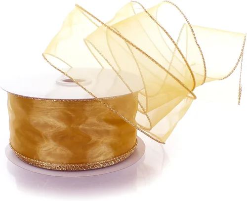 Miniatura 17 de Cinta de organza transparente con alambre de 2.5 pulgadas, color plateado de 10 yardas