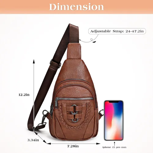 Miniatura 7 de SUOSDEY 2024 Sling Bag for Women Leather Crossbody Bags for Women Trendy Chest Bag Traveling Walking